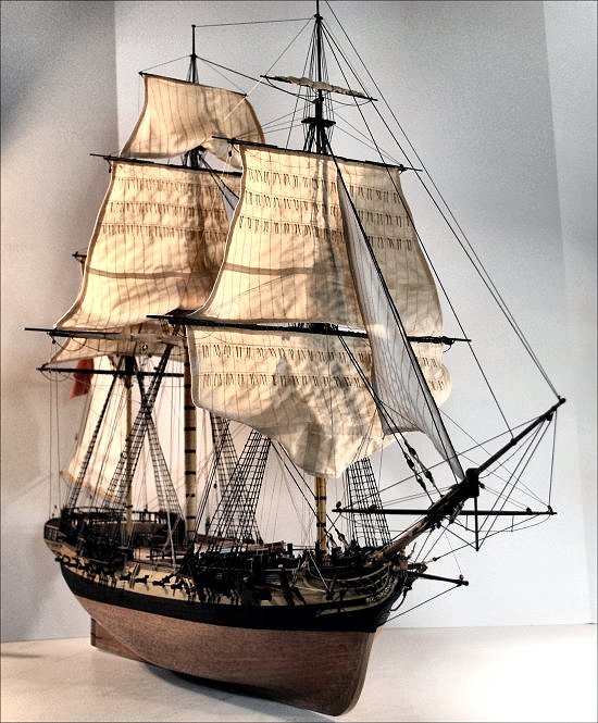 Image of HMS Indefatigable model with sails