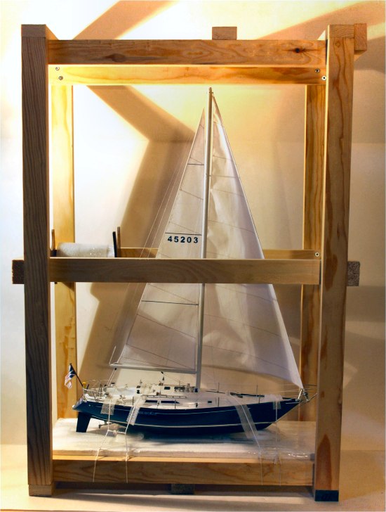 Sailboat model in shipping case